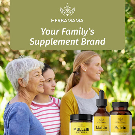 HERBAMAMA Mullein Drops for Lungs - Vegan Mullein Leaf Extract for Lung Detox and Cleanse Support - Non-GMO, Alcohol & Sugar-Free Respiratory Supplement, 28-Day Supply
