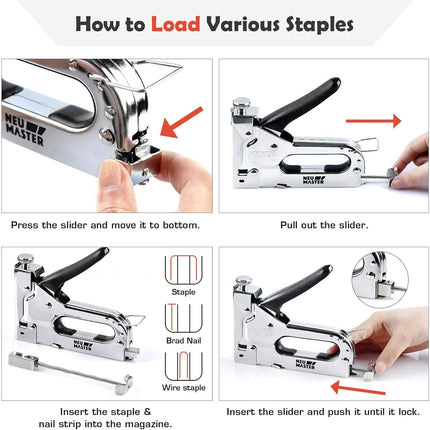 NEU MASTER 3 in 1 Staple Gun, Manual, Heavy Duty with Stapler Remover and 2000Pcs Staples for Upholstery, Fixing Material, Decoration, Carpentry, Furniture