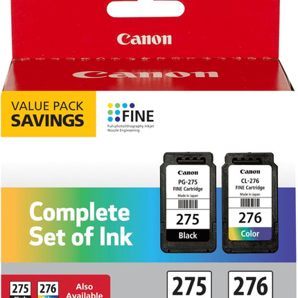Canon PG-275 / CL-276 Genuine Ink Value Pack (2 Cartridges), Compatible with TS3520/3522/4722/3720/3722, TR4720