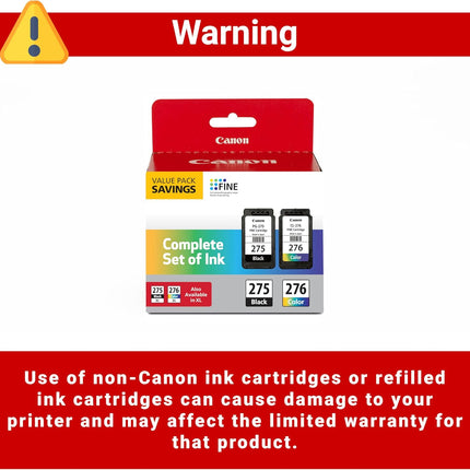 Canon PG-275 / CL-276 Genuine Ink Value Pack (2 Cartridges), Compatible with TS3520/3522/4722/3720/3722, TR4720