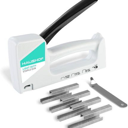 HAUSHOF Light Duty Staple Gun, Upholstery Staple Gun with 800PCS JT21 Staples and Stapler Remover, Fits JT21 Staple of 1/4'', 5/16'' & 3/8'', Used for Wood, Classroom, Crafts, DIY, Decoration (White)