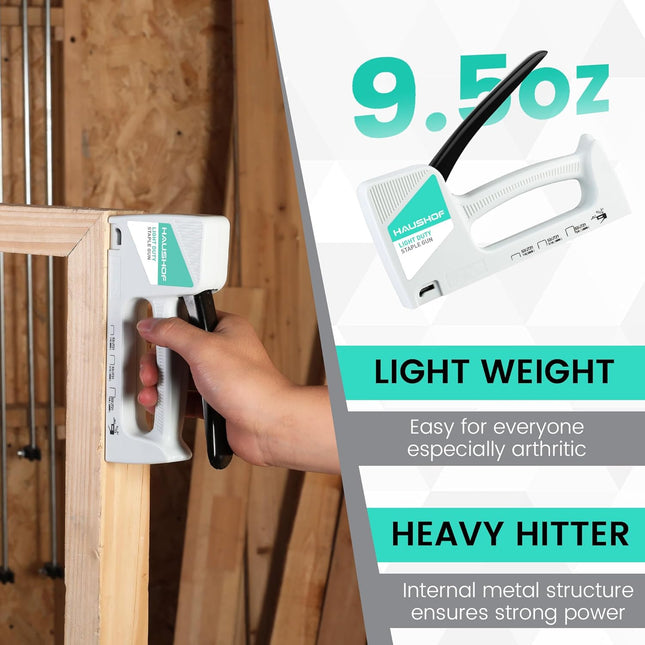 HAUSHOF Light Duty Staple Gun, Upholstery Staple Gun with 800PCS JT21 Staples and Stapler Remover, Fits JT21 Staple of 1/4'', 5/16'' & 3/8'', Used for Wood, Classroom, Crafts, DIY, Decoration (White)
