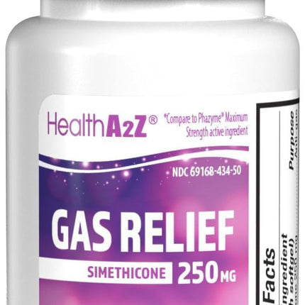 HealthA2Z® Gas Relief Simethicone 250mg | Fast Gas Relief | Relieve Symptoms Naturally (50 Softgels (Pack of 1) FSA or HSA eligible Condition: New
