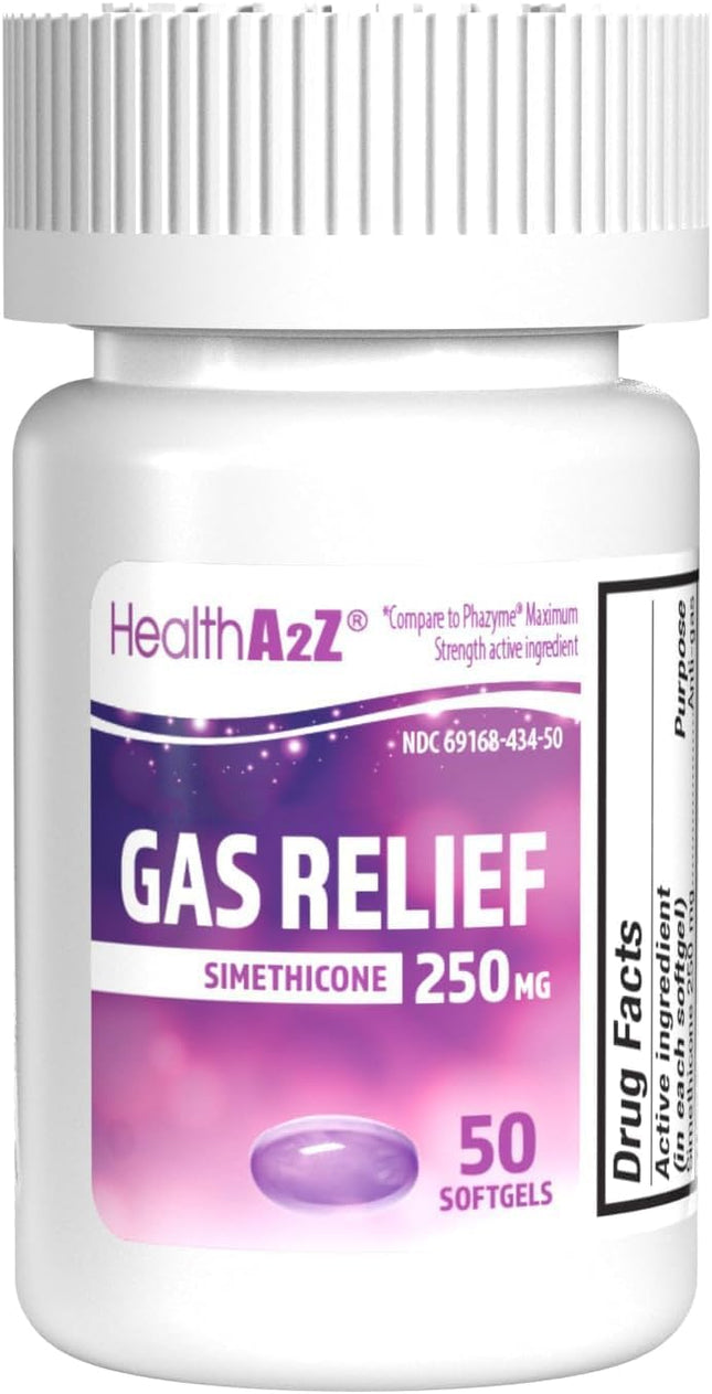 HealthA2Z® Gas Relief Simethicone 250mg | Fast Gas Relief | Relieve Symptoms Naturally (50 Softgels (Pack of 1) FSA or HSA eligible Condition: New