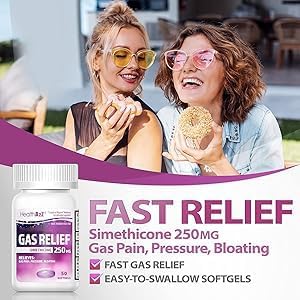 HealthA2Z® Gas Relief Simethicone 250mg | Fast Gas Relief | Relieve Symptoms Naturally (50 Softgels (Pack of 1) FSA or HSA eligible Condition: New