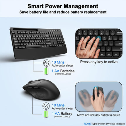 Wireless Keyboard and Mouse Combo, ULSOU 2.4G Full Sized Ergonomic Computer Keyboard with Wrist Rest, Phone Holder, Silent 3 DPI Adjustable Cordless Mouse Set for Laptop, PC, Mac, Windows(Black)