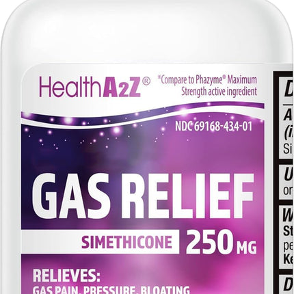 HealthA2Z® Gas Relief Simethicone 250mg | Fast Gas Relief | Relieve Symptoms Naturally (100 Softgels (Pack of 1)