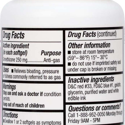 HealthA2Z® Gas Relief Simethicone 250mg | Fast Gas Relief | Relieve Symptoms Naturally (100 Softgels (Pack of 1)