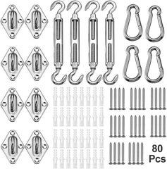 yofit Shade Sail Hardware Kit 5 inch for Triangle Rectangle Sun Shade Sail Installation, 304 Grade Stainless for Garden Outdoors, 80 Pcs