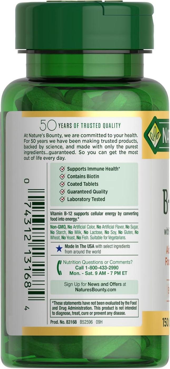 Nature's Bounty Super B Complex with Vitamin C & Folic Acid, Immune & Energy Support, 150 tablets