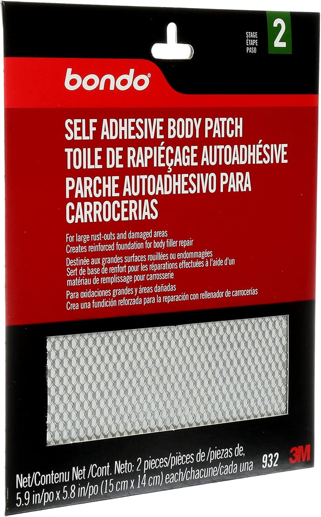 Bondo Self-Adhesive Body Patch, For Large Rust-Outs and Damaged Areas, 2 Patches, 5.9 in x 5.8 in, 2 Patches