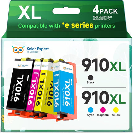 Kolor Expert 910XL Ink Cartridges Replacement for HP 910XL Ink Cartridges Combo Pack Work with HP OfficeJet Pro Printer (Black, Cyan, Magenta, Yellow)