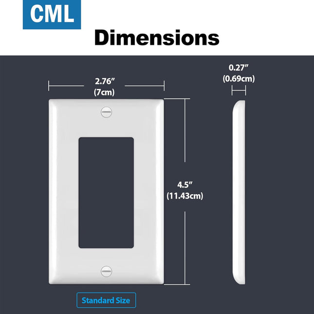 Pcs CML Decorator Wall Plates, 50 Pack Electrical Outlet Receptacle Covers, 1-Gang Switch Plates, Standard Size 2.76” x 4.5”, Impact Resistant, UL Listed, White, Contractor Pack