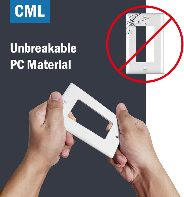 Pcs CML Decorator Wall Plates, 50 Pack Electrical Outlet Receptacle Covers, 1-Gang Switch Plates, Standard Size 2.76” x 4.5”, Impact Resistant, UL Listed, White, Contractor Pack
