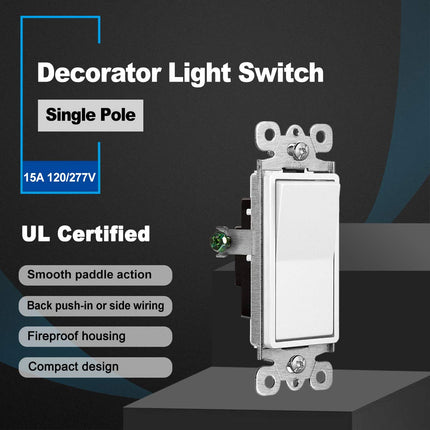 Pcs CML Decorator Wall Light Switch, Single Pole Switch, 15A 120/277V, White CML Decorator Wall Light Switch, Single Pole Switch, 15A 120/277V, White