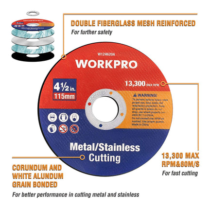 Pcs WORKPRO Cut-Off Wheels, 4-1/2 x 7/8-inch Metal&Stainless Steel Cutting Wheel, Thin Metal Cutting Disc for Angle Grinder