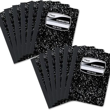 PCS Mead Composition Notebooks, Wide Ruled Paper, 9-3/4" x 7-1/2", 100 Sheets per Comp Book, Black Marble (72936)