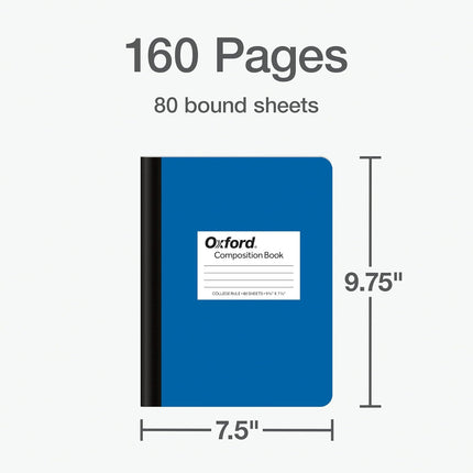 Pcs Oxford Composition Notebook 12 Pack, Notebooks for School, School Supplies, Journal for School Notes, College Ruled Paper, Writing Book, 7.5 x 9.75 Inches, 80 Sheets, Blue Covers (63742)