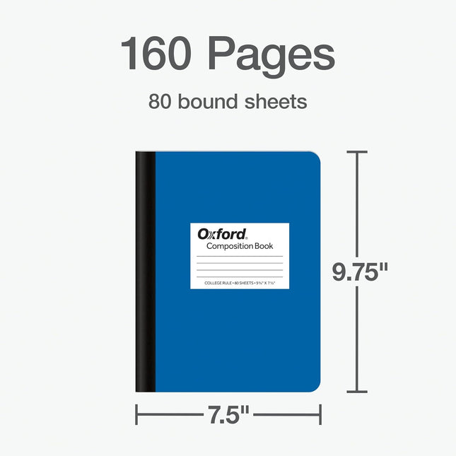 Pcs Oxford Composition Notebook 12 Pack, Notebooks for School, School Supplies, Journal for School Notes, College Ruled Paper, Writing Book, 7.5 x 9.75 Inches, 80 Sheets, Blue Covers (63742)