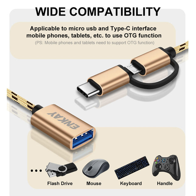ENKAY ENK-AT113 2 in 1 Type-C / Micro USB to USB 3.0 Nylon Braided OTG Adapter Cable(Black)