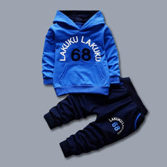 Spring Casual Children Letter Hooded Sweater Set, Kid Size:80cm(Blue)