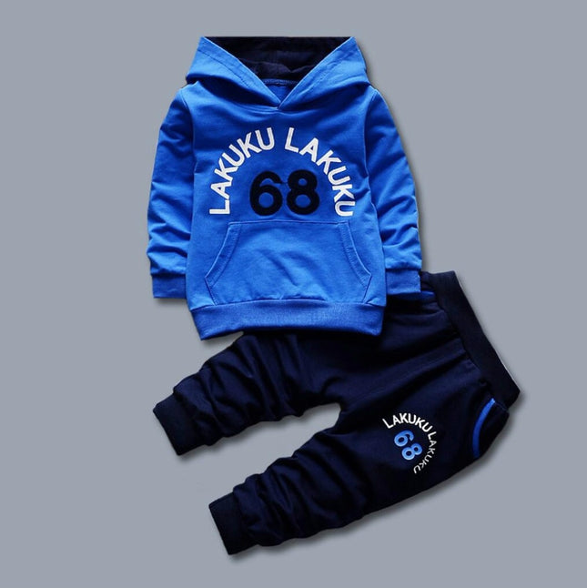 Spring Casual Children Letter Hooded Sweater Set, Kid Size:80cm(Blue)