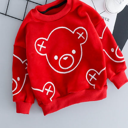 Autumn and Winter Fleece Cartoon Bear Pattern Children Long Sleeve Pullover Top + Pants Set