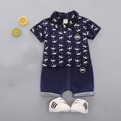 Childrens Two-piece Summer Crown Shirt For Boys