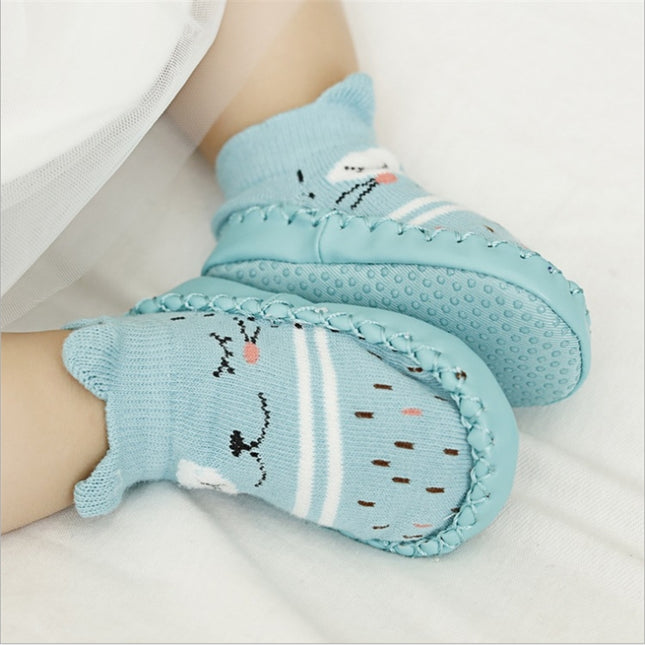 Fashion Baby Socks With Rubber Soles Infant Sock Newborn Autumn Winter Children Floor Socks Shoes Anti Slip Soft Sole Sock(6S01 Blue)