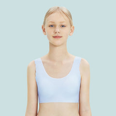 Girls Development Fixed Cup Seamless Underwear Student Vest Bra(Light Blue)