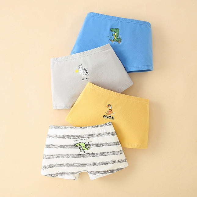4pcs/set Children Lycra Cotton Boxer Briefs Boys & Girls Pants, Height: 150cm(Boy Dinosaur Series)