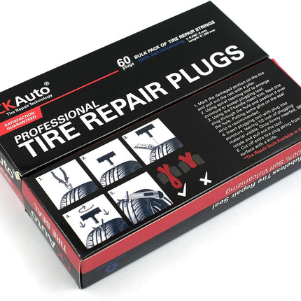 CKAuto 60 Pcs Black Tire Repair Strings, Automotive Tool Tire Repair Plugs for Tubeless Off-Road Tires Car, Bike, ATV, UTV, Wheelbarrow, Mower