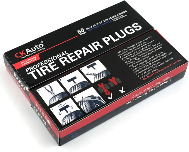 CKAuto 60 Pcs Black Tire Repair Strings, Automotive Tool Tire Repair Plugs for Tubeless Off-Road Tires Car, Bike, ATV, UTV, Wheelbarrow, Mower