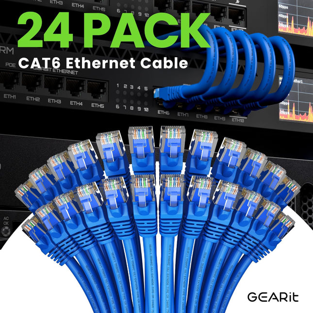 GearIT Cat 6 Ethernet Cable 1 ft (24-Pack) - Cat6 Patch Cable, Cat 6 Patch Cable, Cat 6 Cable, Cat6 Ethernet Cable, Network Cable, Internet Cable for Personal Computer - Blue 1 Foot