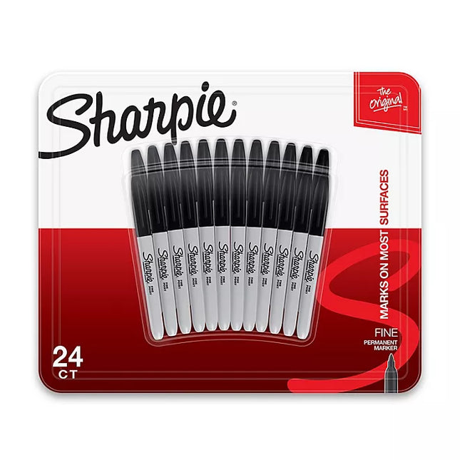 Sharpie Permanent Fine Tip Markers, Black 24 Counts