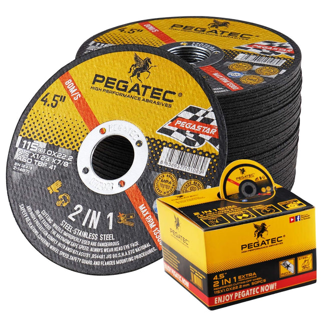 PEGATEC Cut Off Wheels 50 Pack, Quality Thin 4 1/2 x0.04x7/8 inch Cutting Disc, Metal & Stainless Steel Aggressive Cutting Wheel for Angle Grinder, General Purpose Metal Cutting (4.5inch)