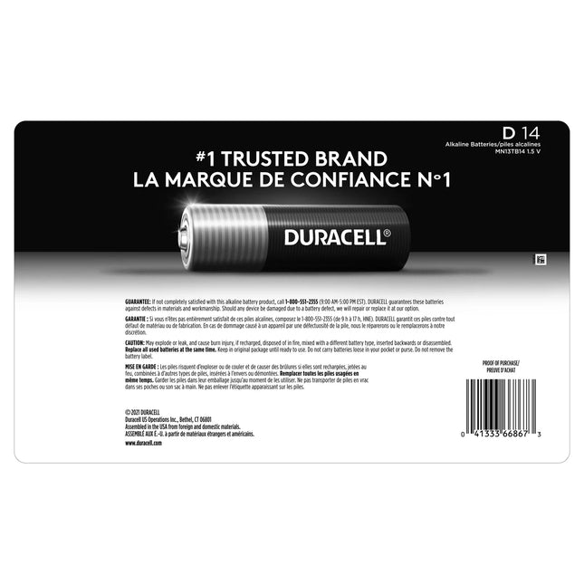 Duracell Coppertop Alkaline D Batteries, 14 ct