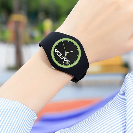 SANDA 6076 Simple Scale Round Dial Ladies Silicone Strap Quartz Watch(Black Green)