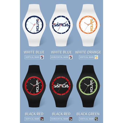 SANDA 6076 Simple Scale Round Dial Ladies Silicone Strap Quartz Watch(Black Green)