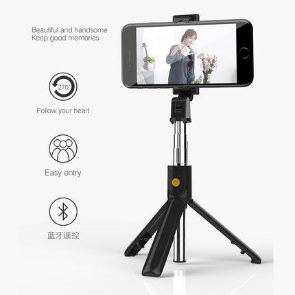 K07 Bluetooth 4.0 Mobile Phone Adjustable Bluetooth Selfie Stick Self-timer Pole Tripod (Black)