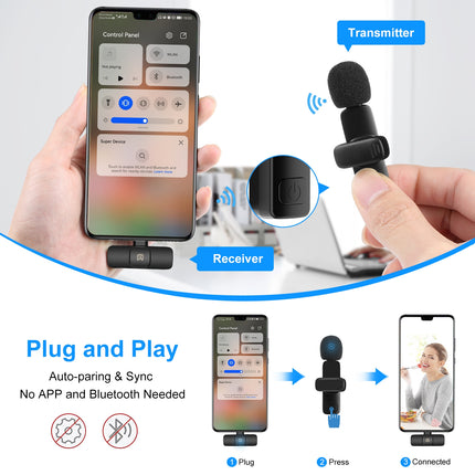 PULUZ Wireless Lavalier Noise Reduction Reverb Microphone for Type-C / USB-C Device, Support Phone Charging(Black)