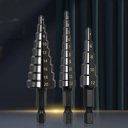 3pcs / Set Hexagonal Shank Nitrided Straight Fluted Step Drill HSS Pagoda Drill Hole Opener