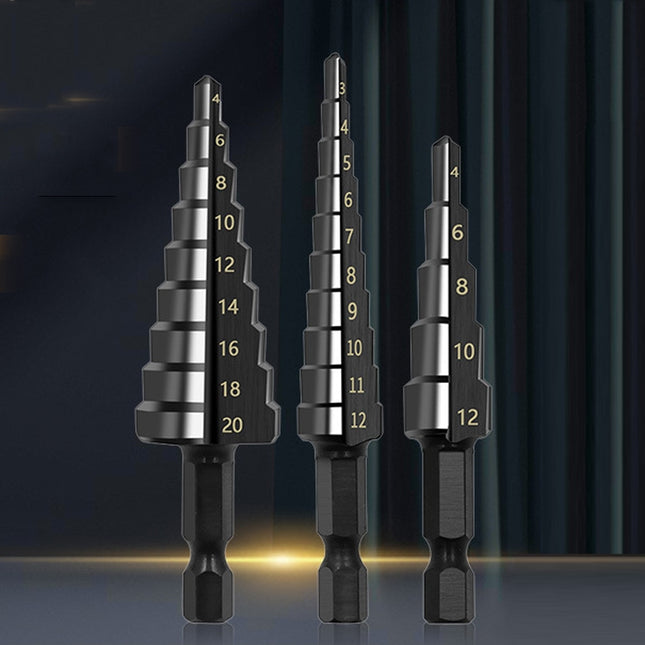 3pcs / Set Hexagonal Shank Nitrided Straight Fluted Step Drill HSS Pagoda Drill Hole Opener
