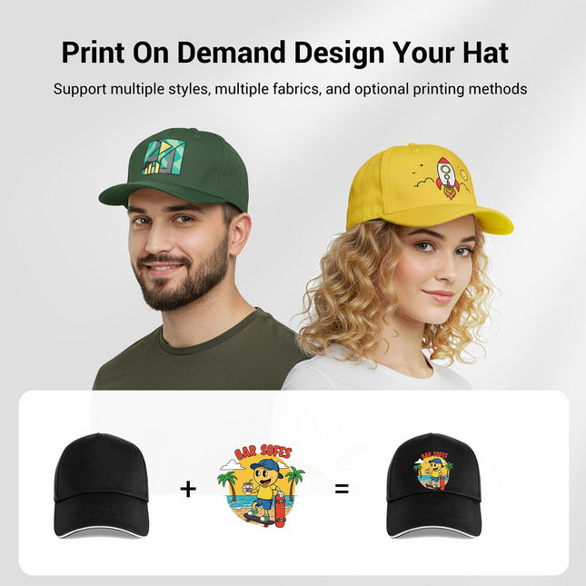 POD Printed Polyester Cotton Steel Buckle Cap Print On Your Demand(Royal Blue)