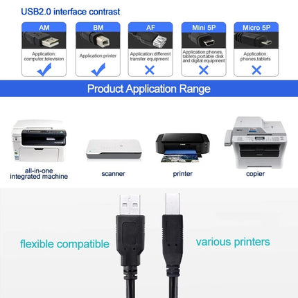USB 2.0 Printer Extension AM to BM Cable, Length: 3m(Black)