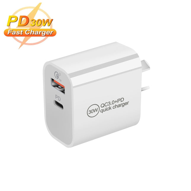 PD30W USB-C / Type-C + QC3.0 USB Dual
Port Charger, Plug Size:AU Plug