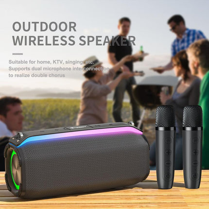 New RiXing NR8809 20W Outdoor Portable TWS Smart Wireless Bluetooth Speaker, Style:Dual Mic(Black)