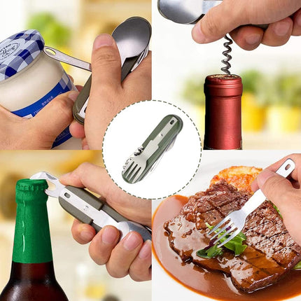 SY-FT008 7-in-1 Multifunctional Outdoor Camping Portable Folding Tableware Combination(Green)