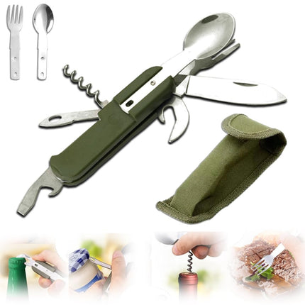 SY-FT008 7-in-1 Multifunctional Outdoor Camping Portable Folding Tableware Combination(Green)