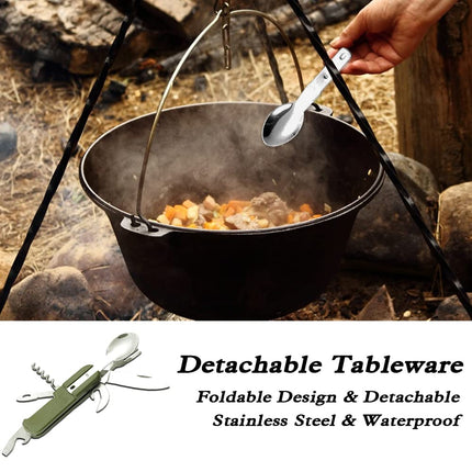 SY-FT008 7-in-1 Multifunctional Outdoor Camping Portable Folding Tableware Combination(Green)